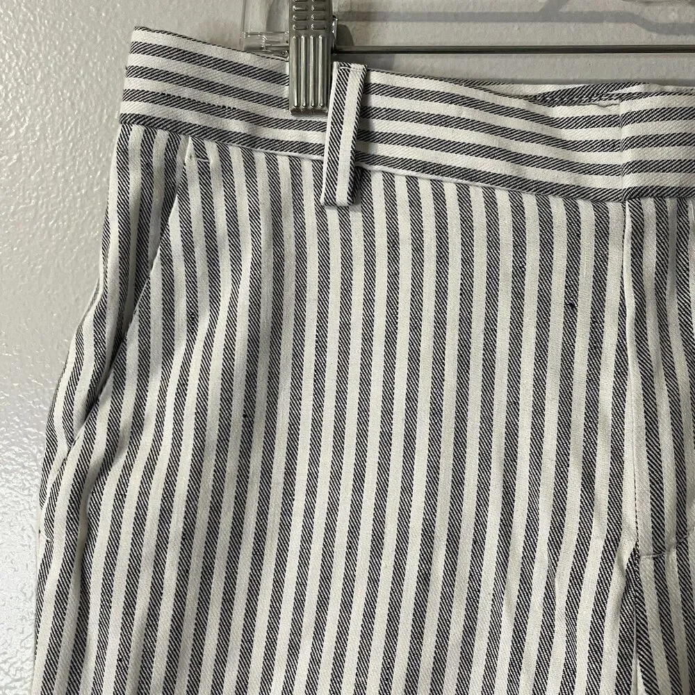 BANANA REPUBLIC‎ Avery Straight-Fit Linen-Cotton Ankle Pant 8L Gray White NEW